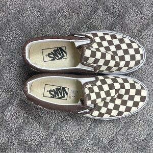 Vans Checkerboard White & Brown Slip-On Shoes
